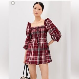 Hill House Burgundy Plaid Mini Dress